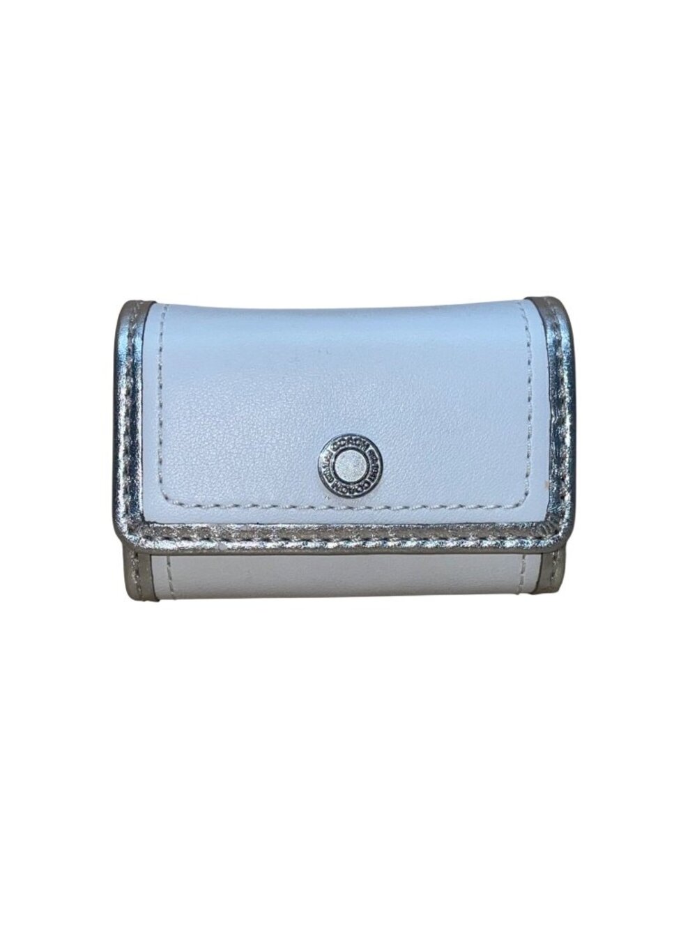 Coach Women’s White Leather With Silver Trim Compact Mini Wallet